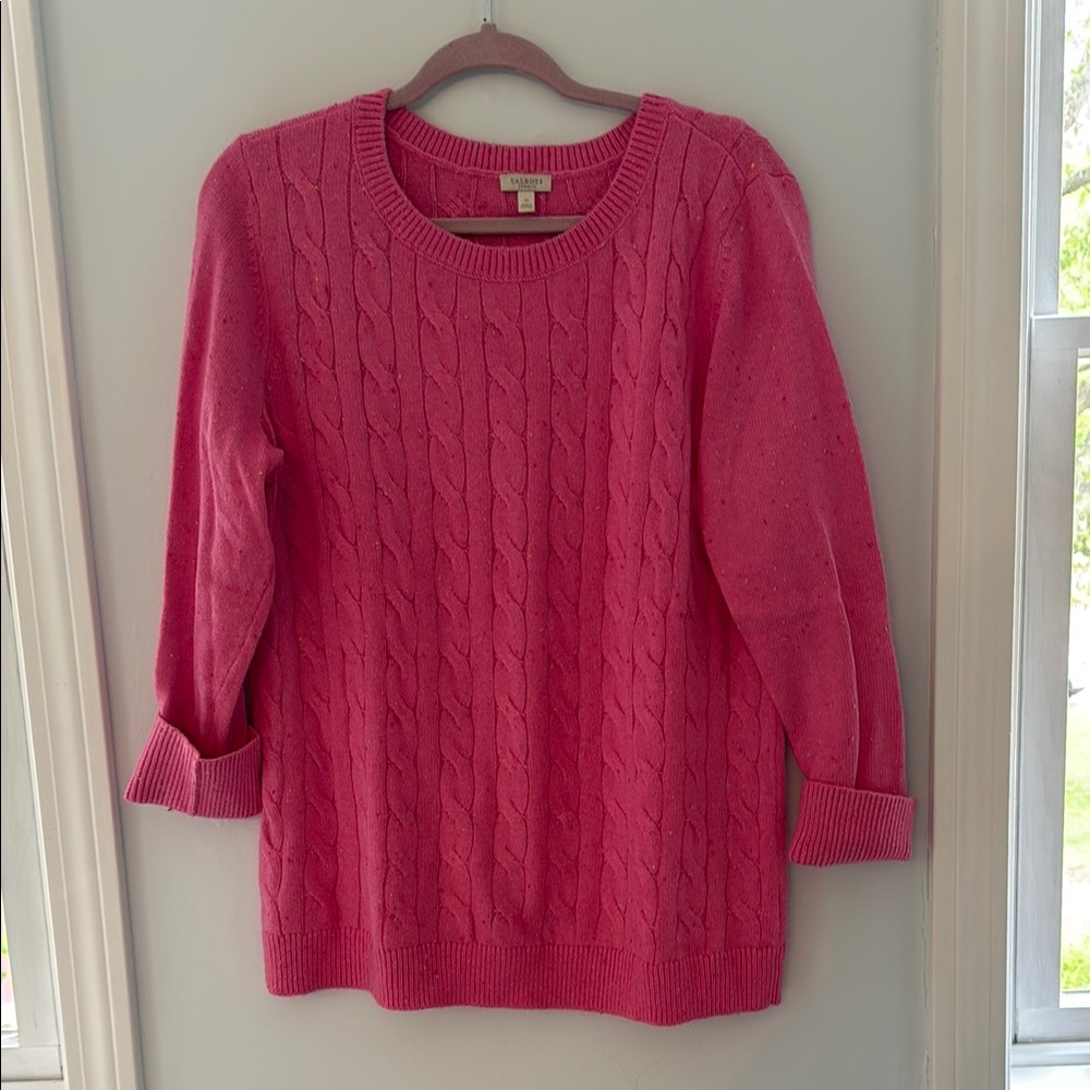 Talbots Pink Crew Neck Cable Knit Sweater